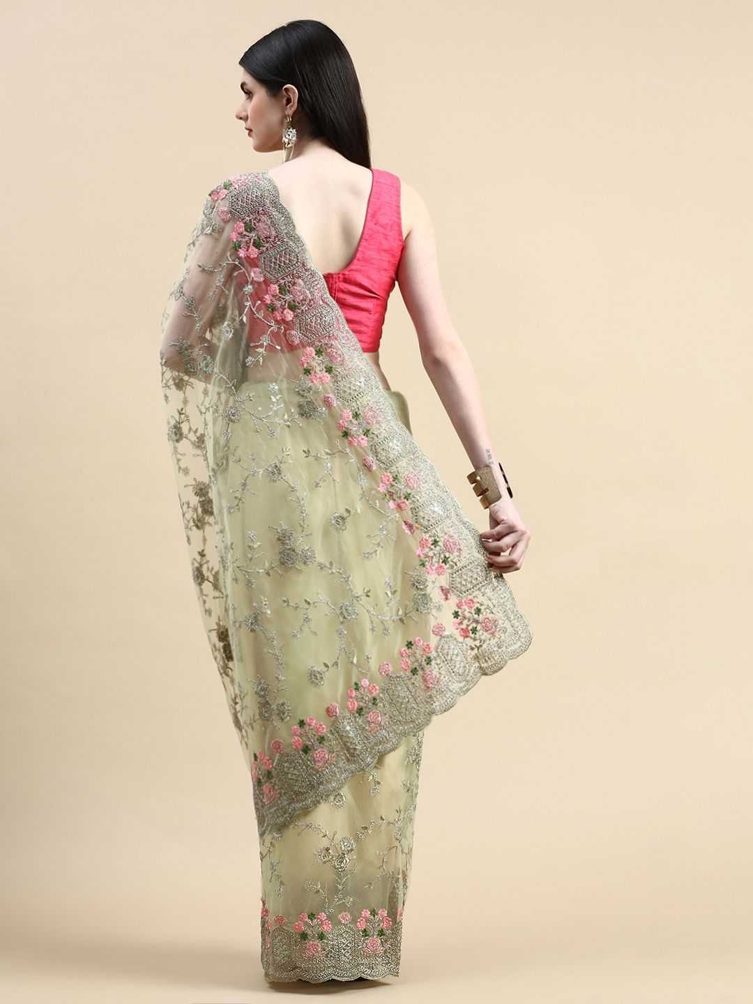 kasee Floral Embroidered Zari Net Saree