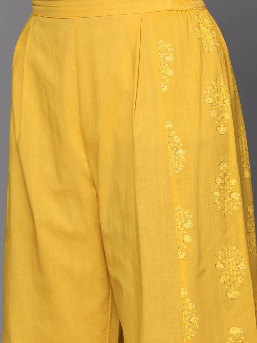Ahalyaa Women Mustard Yellow Floral Printed Pure Cotton Co-Ords
