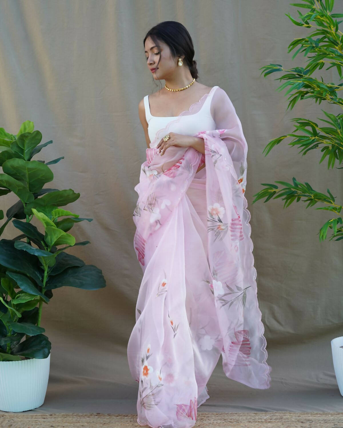 Vamsee Pink Organza Saree