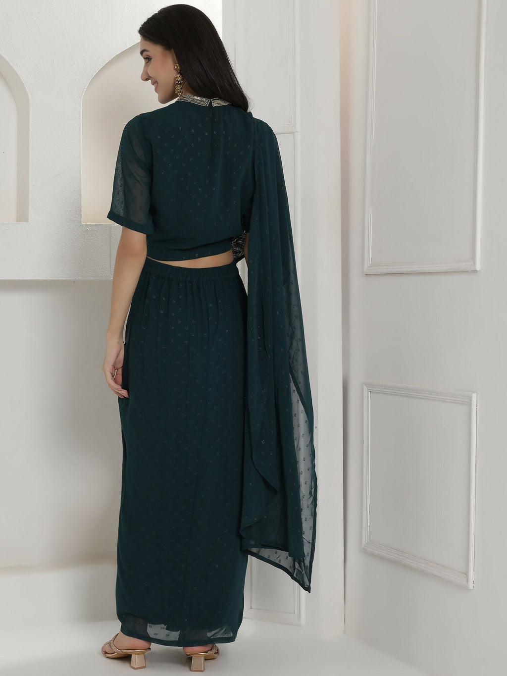 Joban Fashion Green Georgette Drape Skirt Set