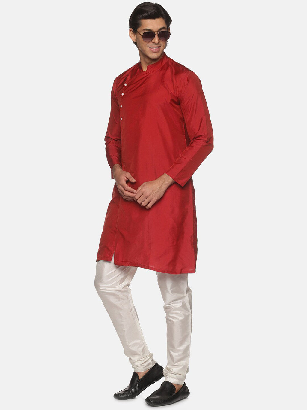 Sethukrishna Men Maroon Angrakha Kurta with Pyjamas