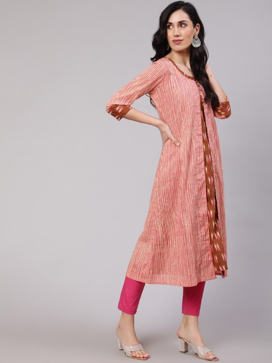Aks Striped Cotton Kurta With Jacket