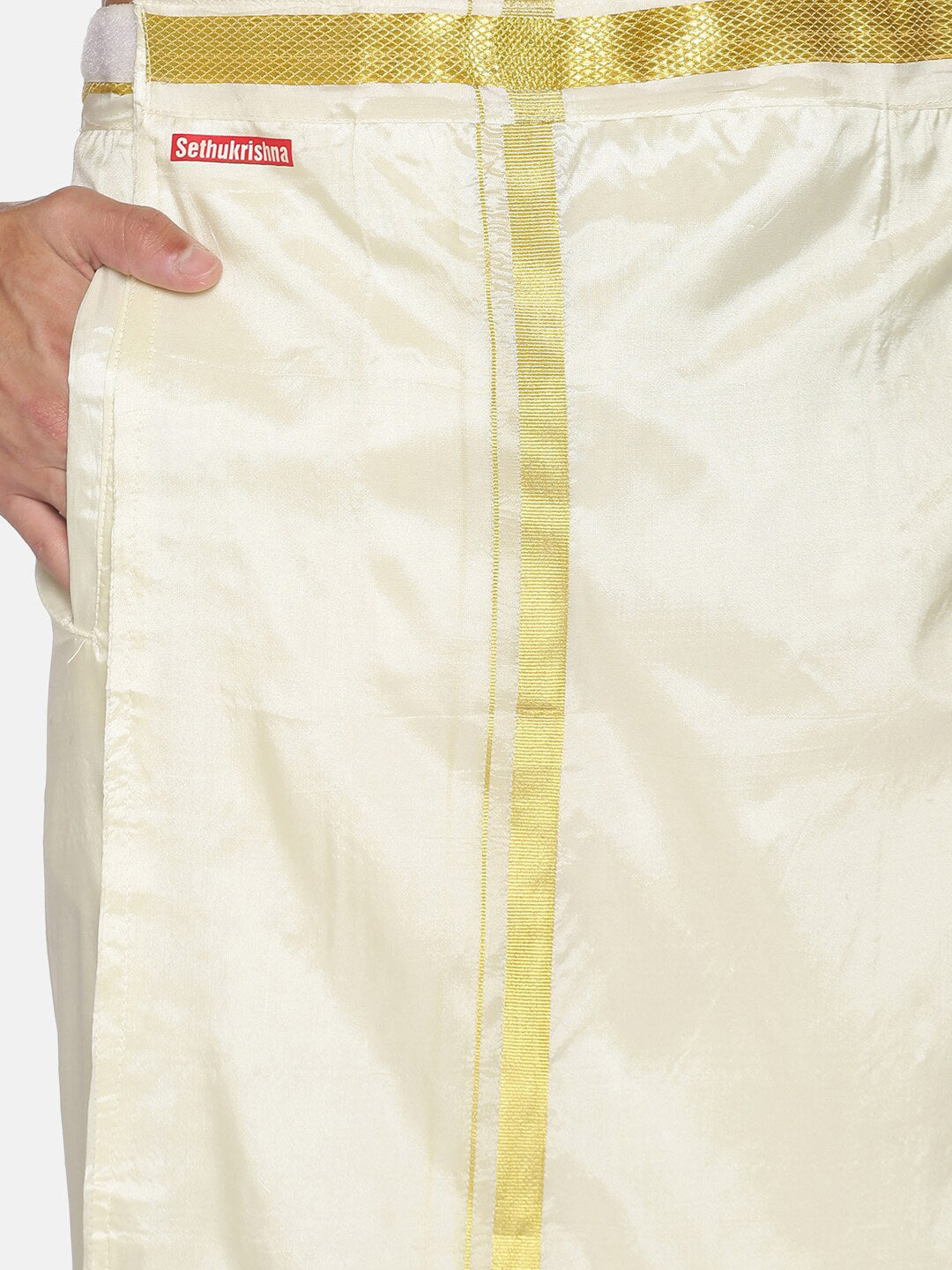 Sethukrishna Men Cream-Coloured Solid Readymade Dhoti