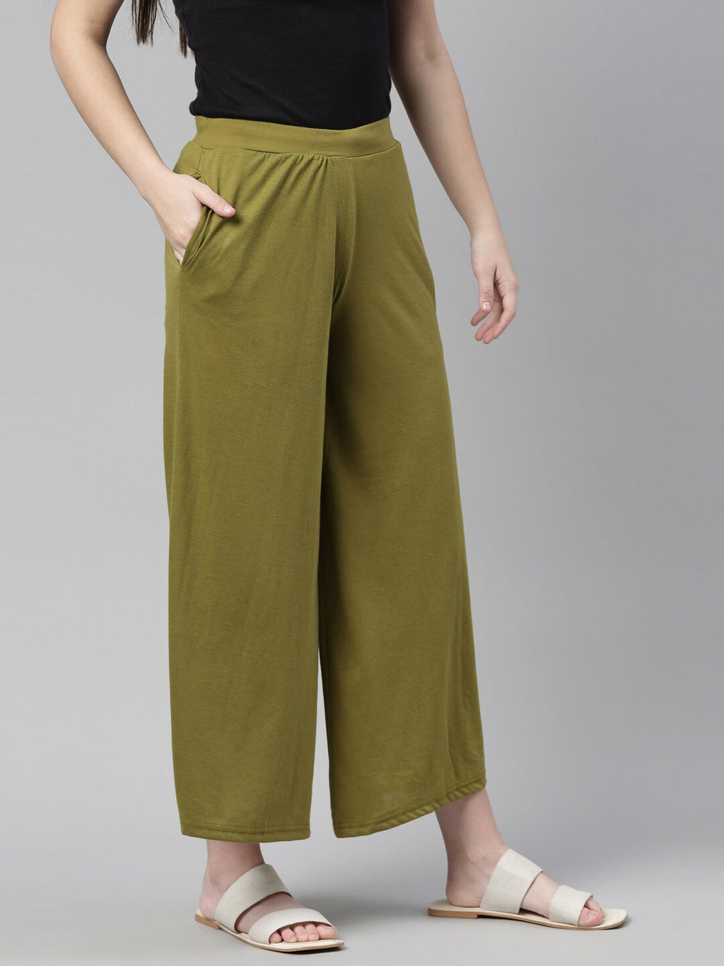 Souchii Olive Green Knitted Ethnic Palazzos