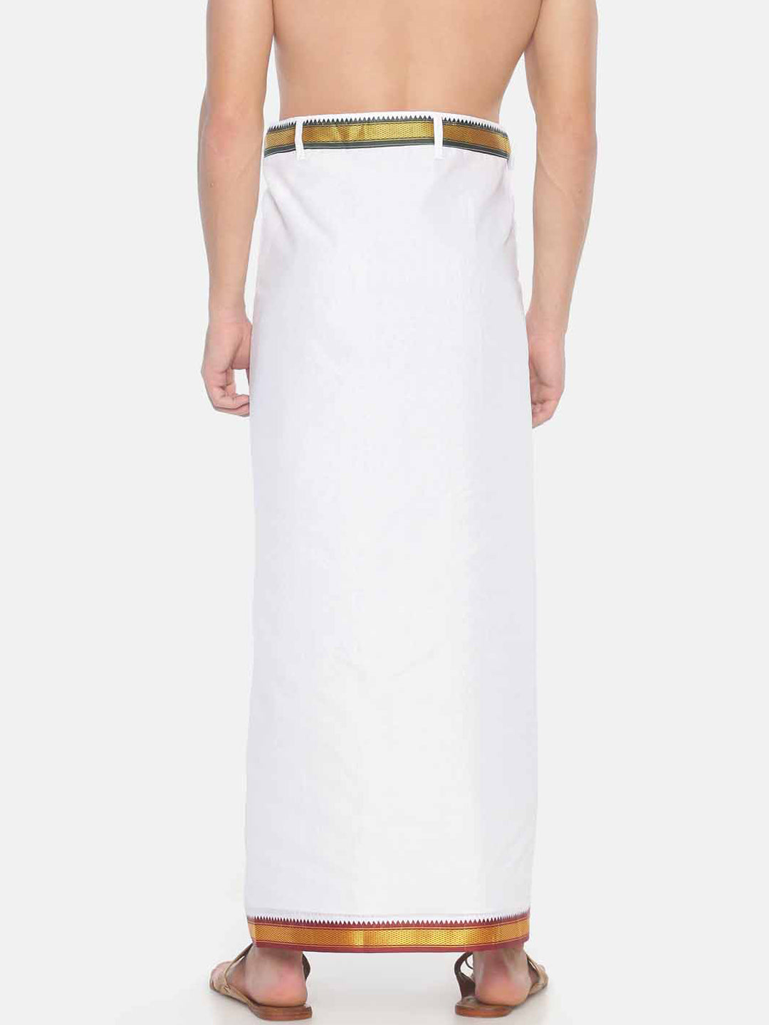 Sethukrishna White Solid Readymade Pocket Dhoti For Men
