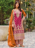 Vegaa Fashion Pink Chinon Silk Embroidered Designer Palazzo Suit