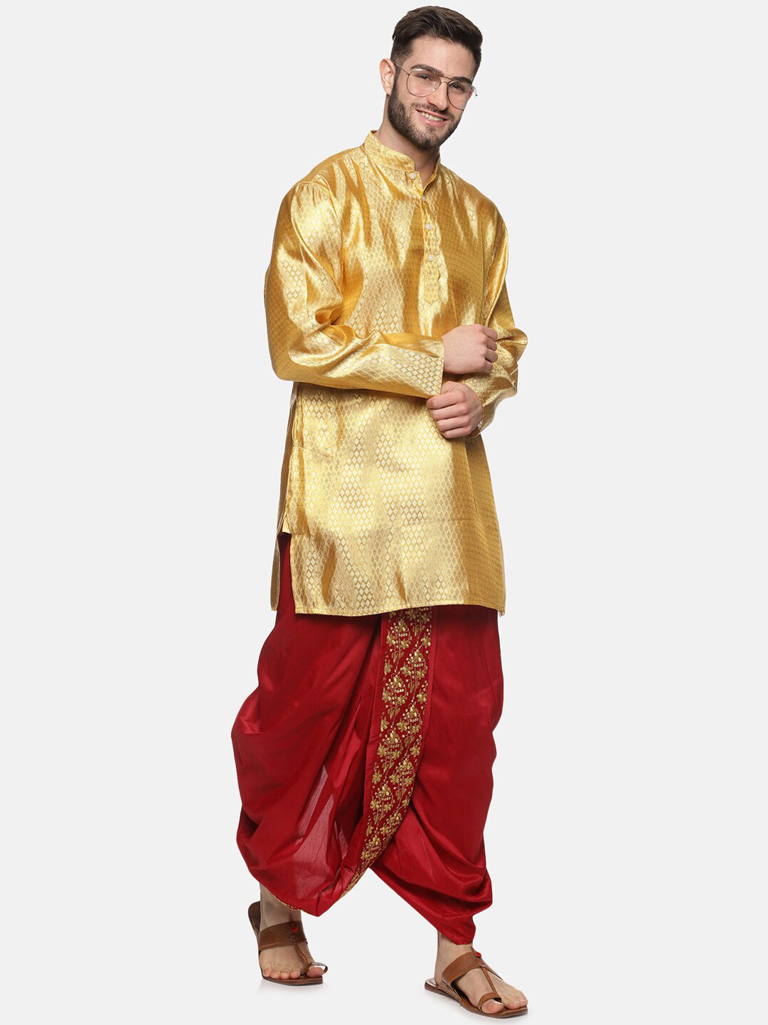 Sethukrishna Men Maroon Embroidered Dhoti Pant