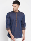 Even Apparels Pure Cotton Blue Men's Kurta With Band Collar