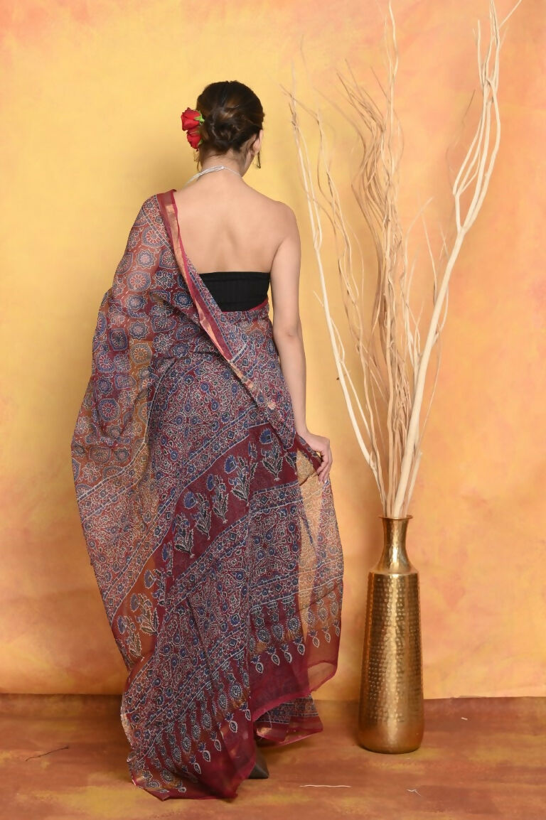 Very Much Indian Pure Kota Cotton Handblock Printed Saree - Grey