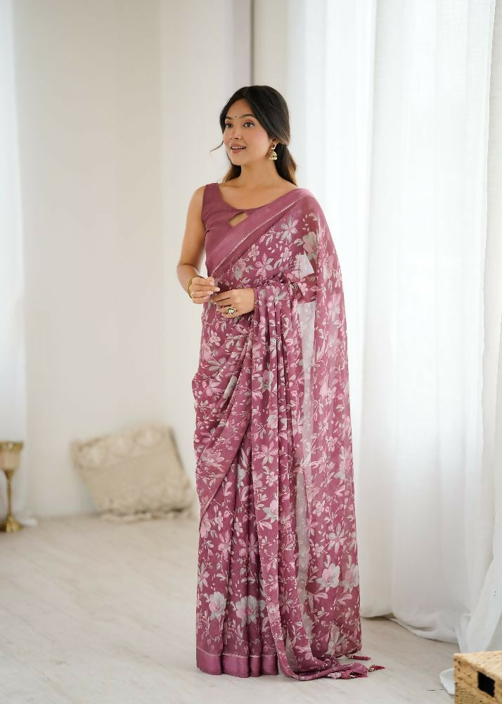 PR Fashion Bit Bright Moss Satin Patta Printed Saree