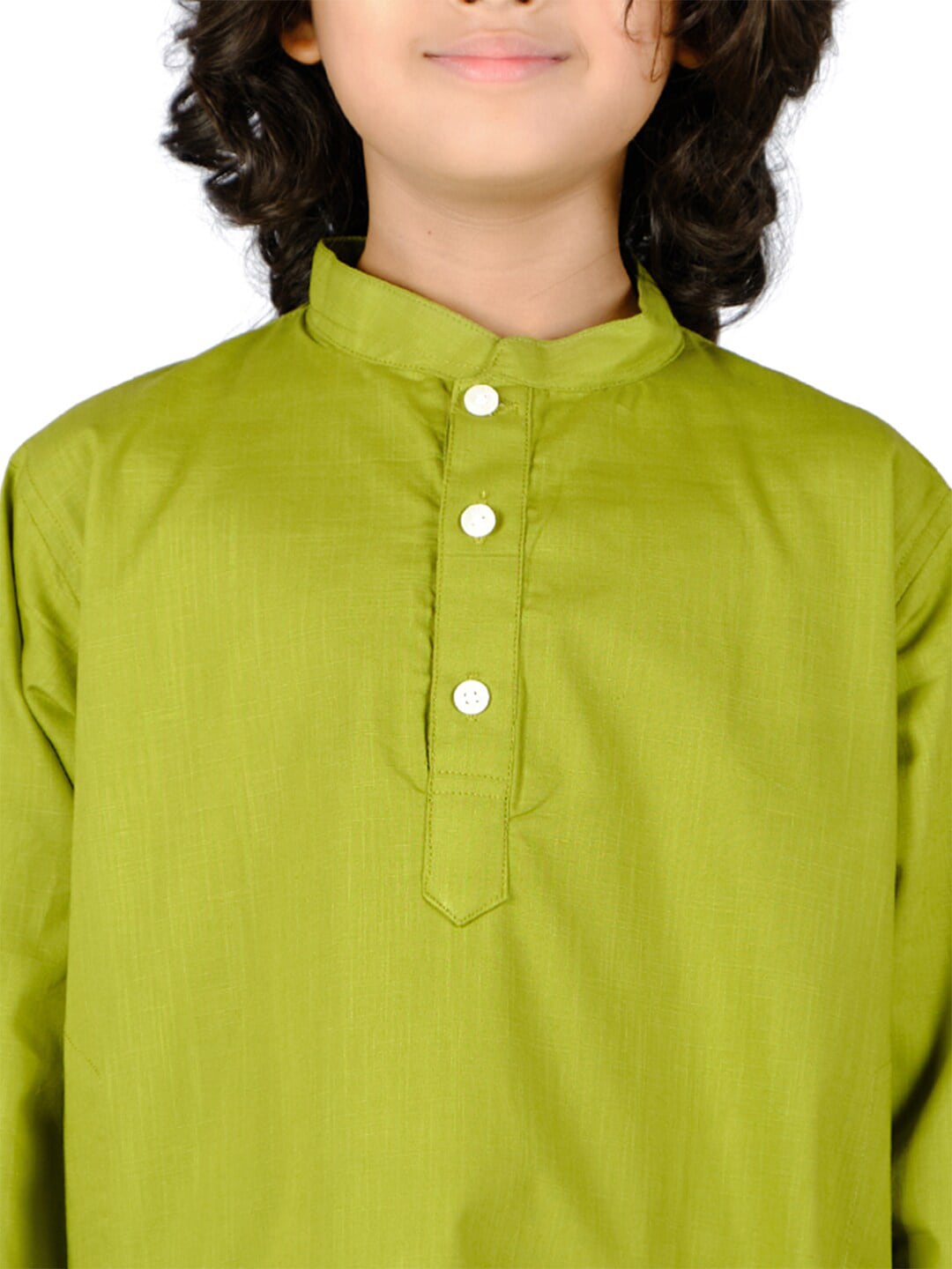 Sethukrishna Boys Green Angrakha Pure Cotton Kurta with Churidar