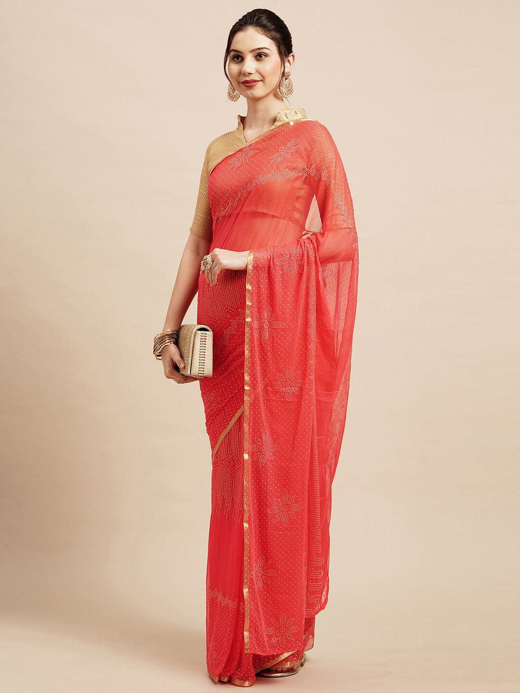 Saree Mall Peach-Coloured Embellished Sarees