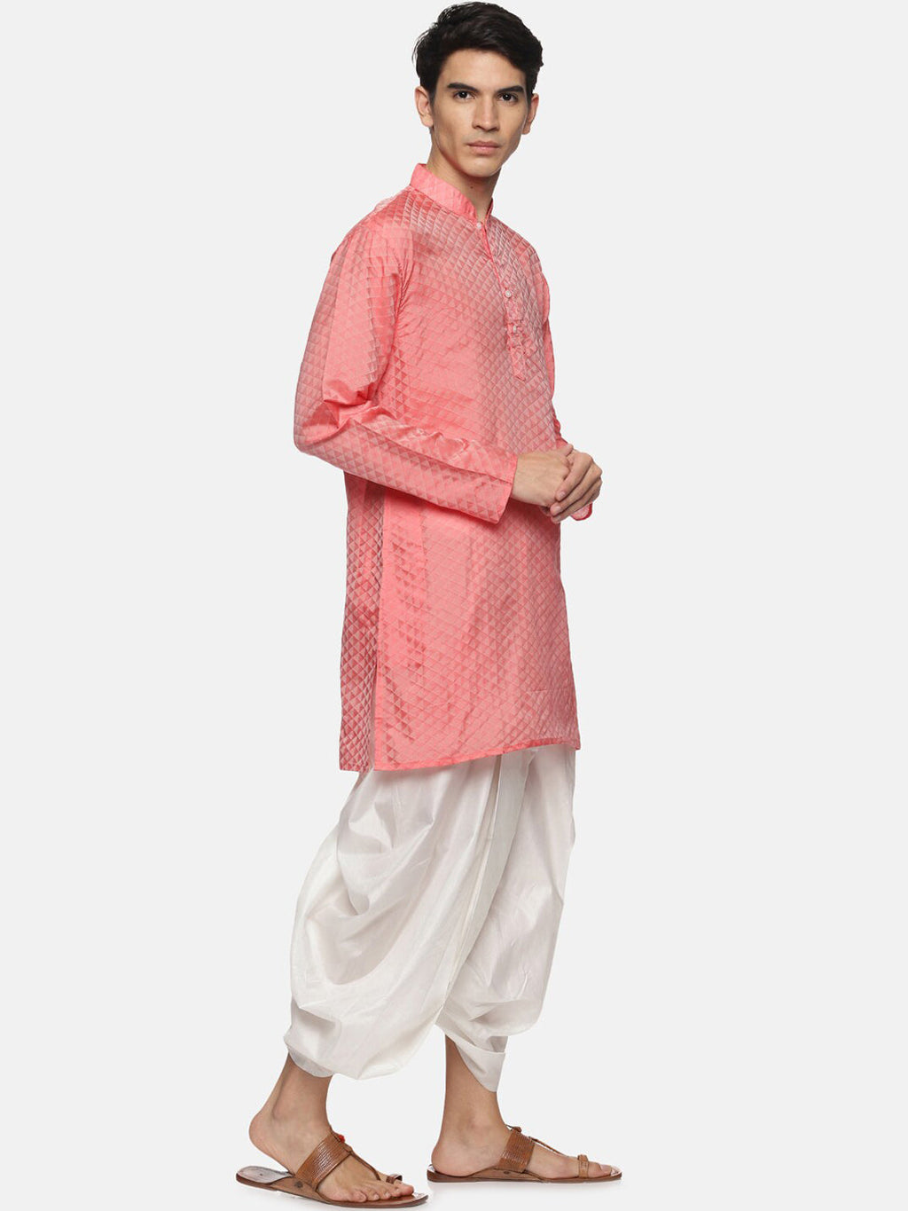 Sethukrishna Mens Red Striped Kurta with Dhoti Pants