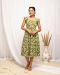 FIORRA Women's Mehandi Green Georgette Floral Printed Dress