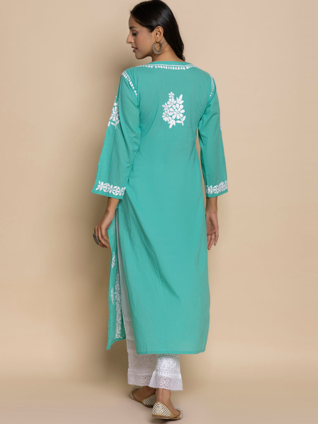 HOUSE OF KARI Floral Embroidered Chikankari Cotton A-Line Kurta
