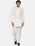 Sethukrishna Men Cream-Coloured Striped Pure Cotton Kurta with Pyjamas