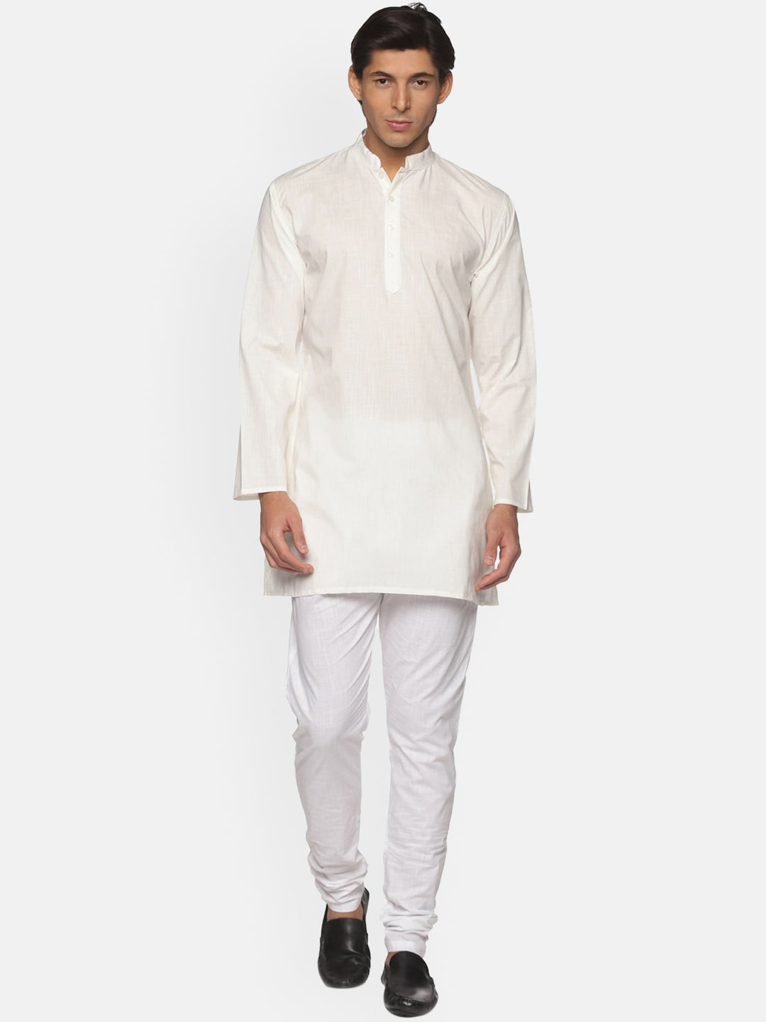 Sethukrishna Men Cream-Coloured Striped Pure Cotton Kurta with Pyjamas
