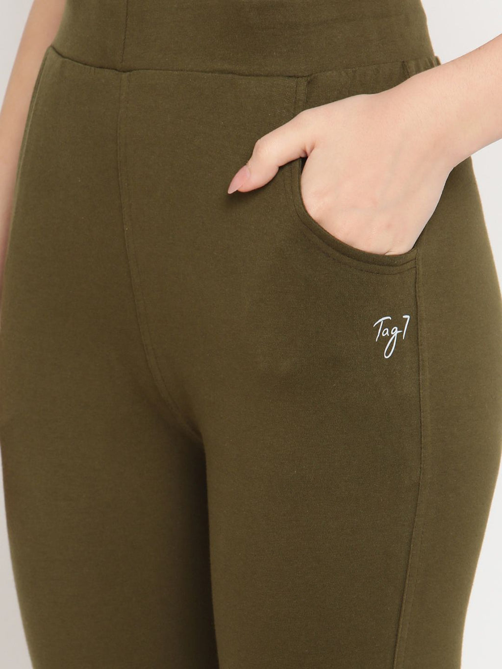 TAG 7 Women Pack Of 2 Olive and Pink Solid Comfort Fit Ankle-Length Leggings