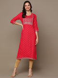 HERE&NOW Ethnic Motifs Printed Sequined Embroidered Straight Kurta