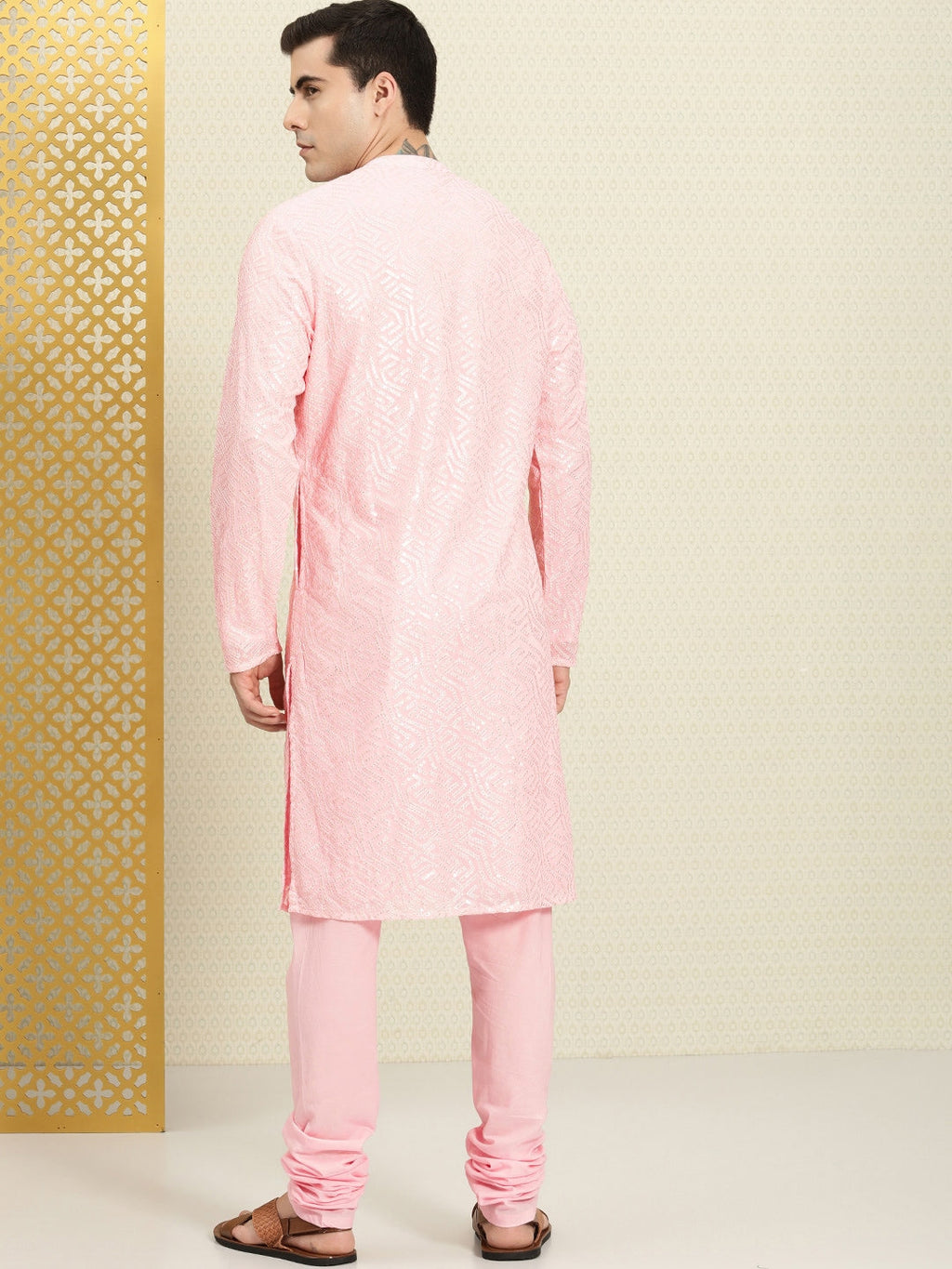 House of Pataudi Embroidered Regular Sequinned Rozana Kurta with Pyjamas