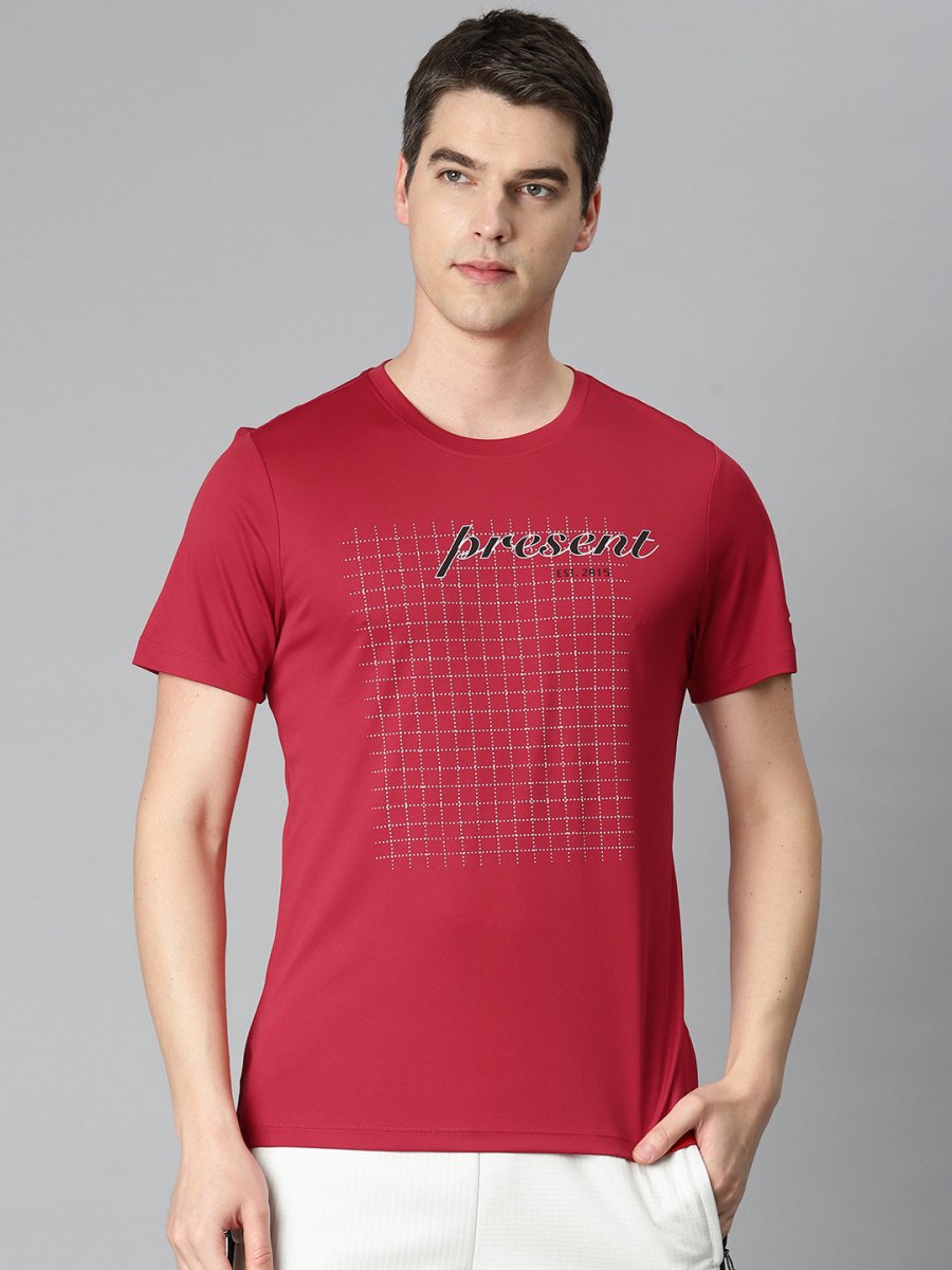 Alcis Men Typography Printed Anti Static Slim Fit Sports T-shirt