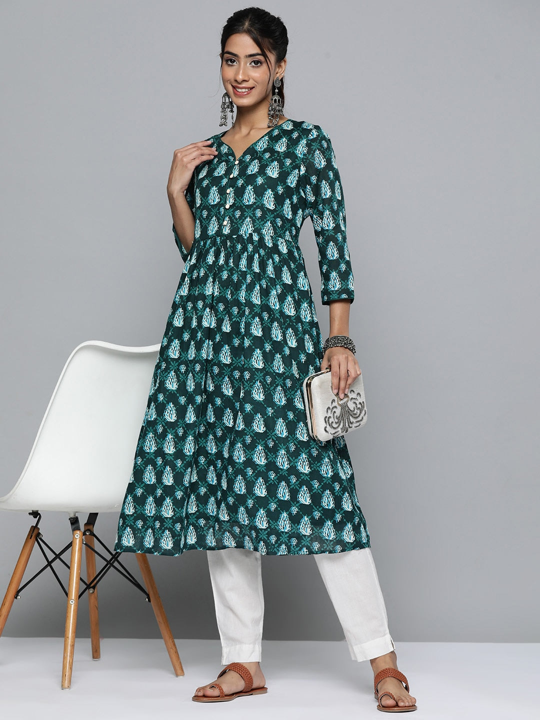 HERE&NOW Floral Printed Pure Cotton Kurta