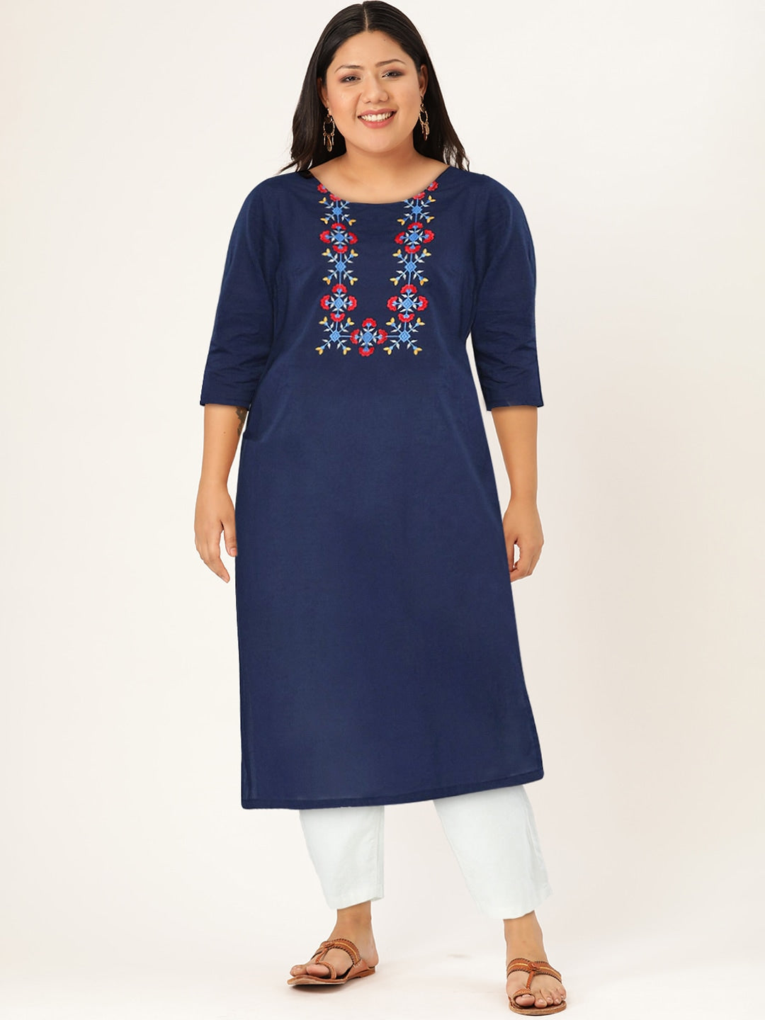 HERE&NOW Yoke Design Thread Work Cotton Kurta