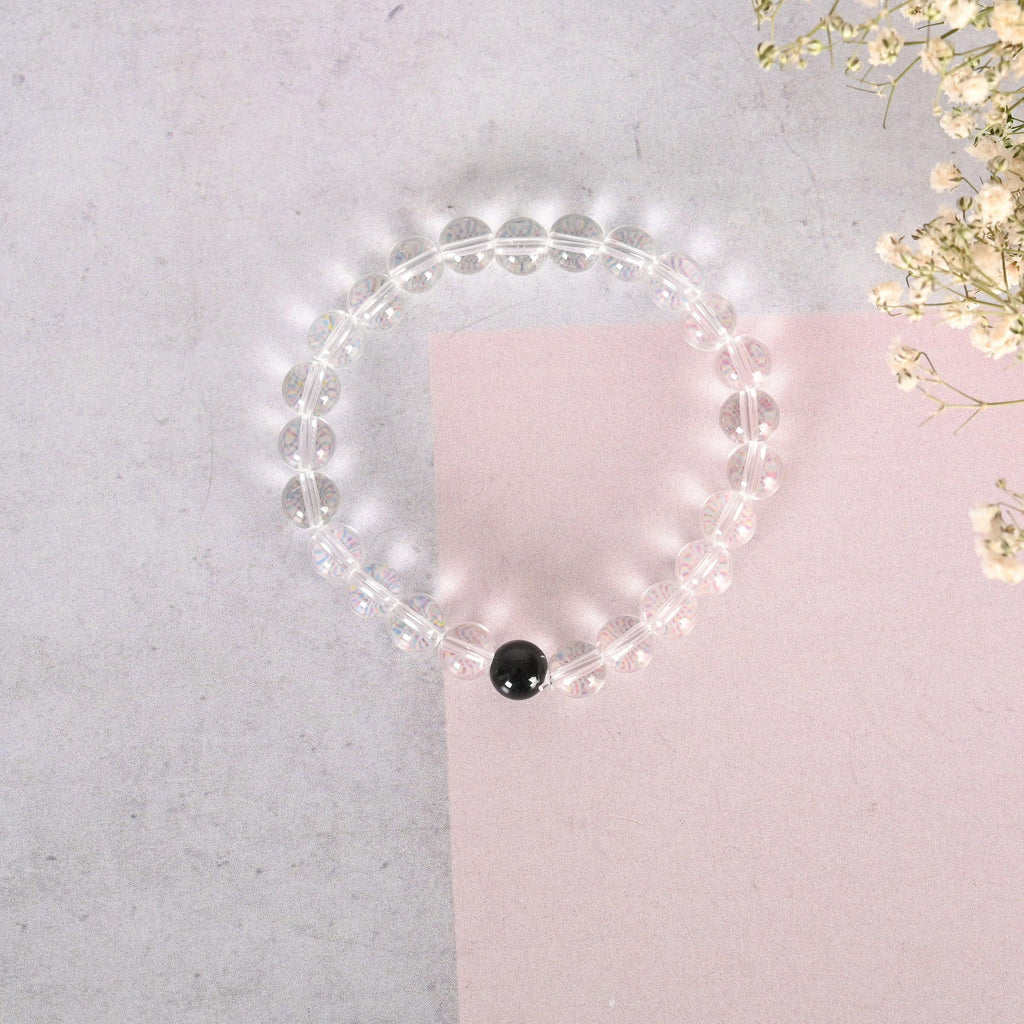 NVR Men & Women Transparent Beaded Elasticated Bracelet