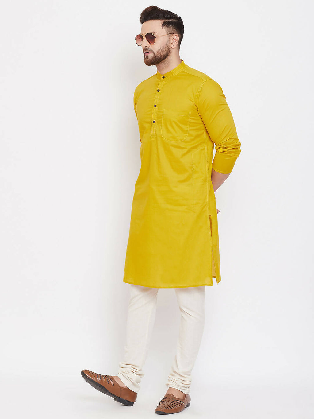 Even Apparels Pure Cotton Yellow Men's Kurta With Band Collar