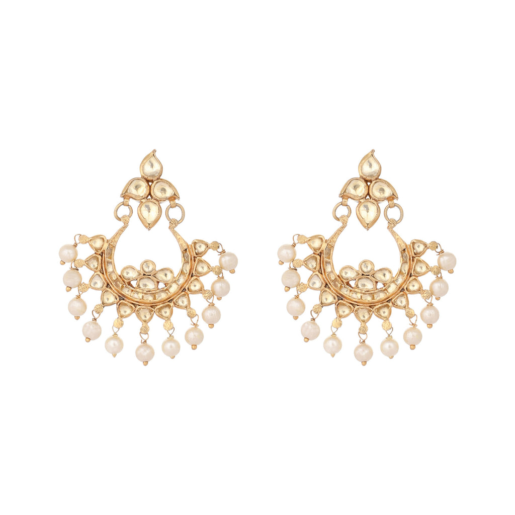 Nuyug 18k Gold-Plated American Diamonds Studded Contemporary Shaped Dangler Earrings