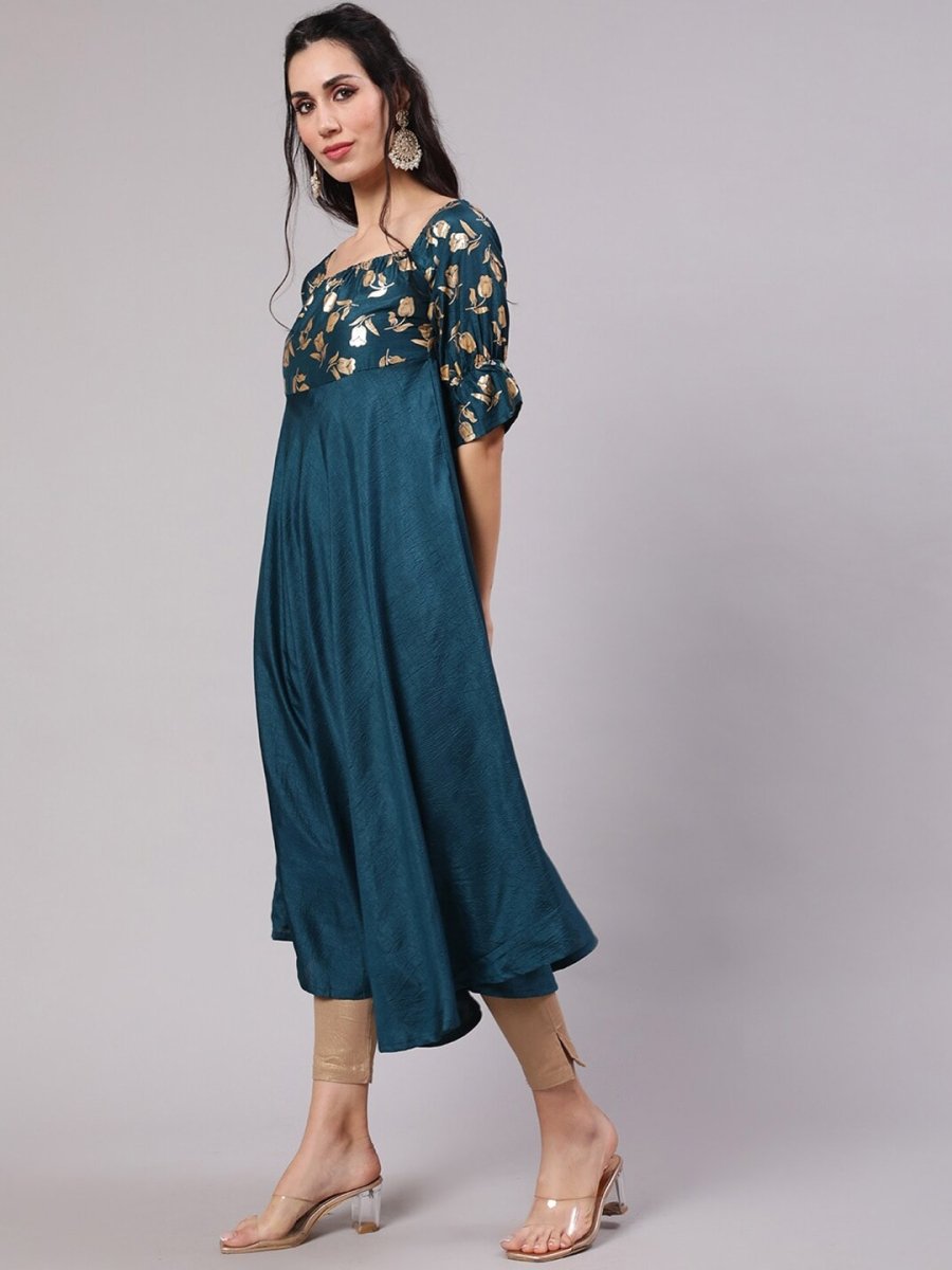 Aks Floral Printed Square Neck Anarkali Kurta