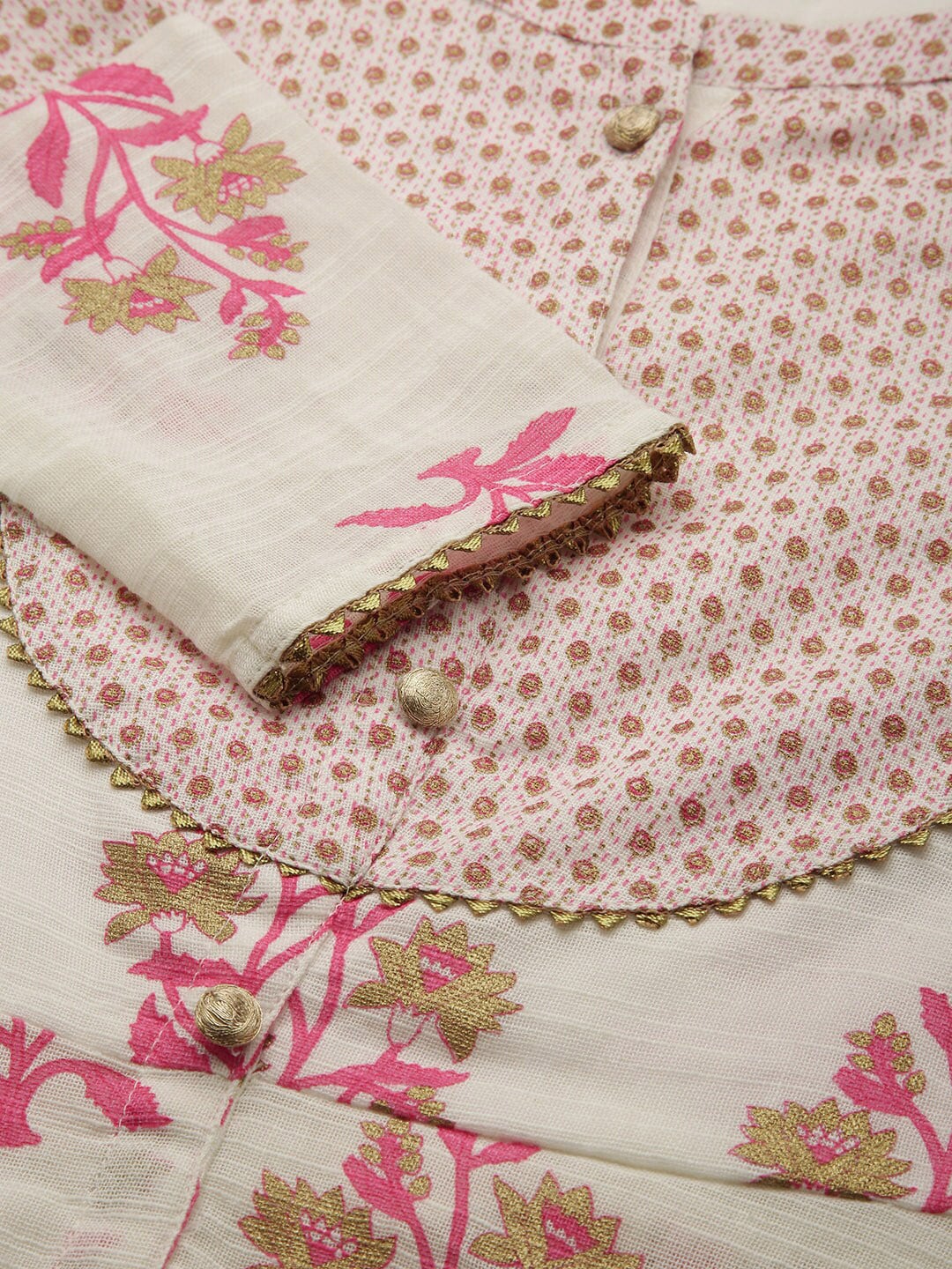 HERE&NOW Women White Floral Printed Kurta with Sharara With Dupatta