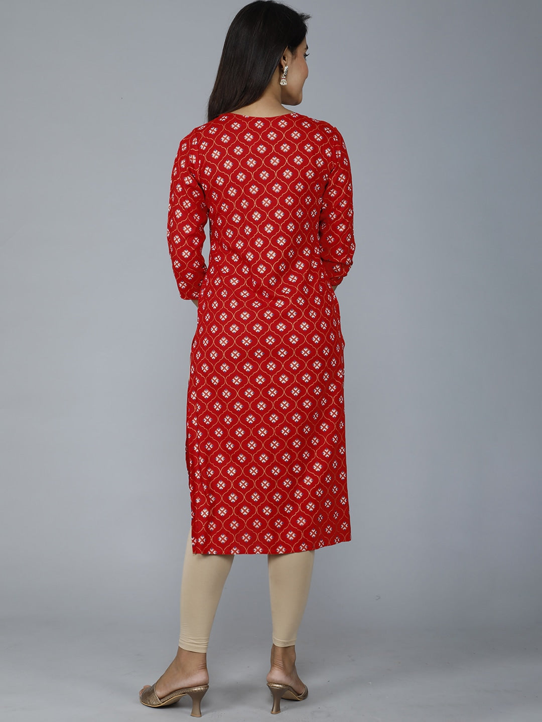 HERE&NOW Women Red Ethnic Motifs Printed Mirror Work Kurta