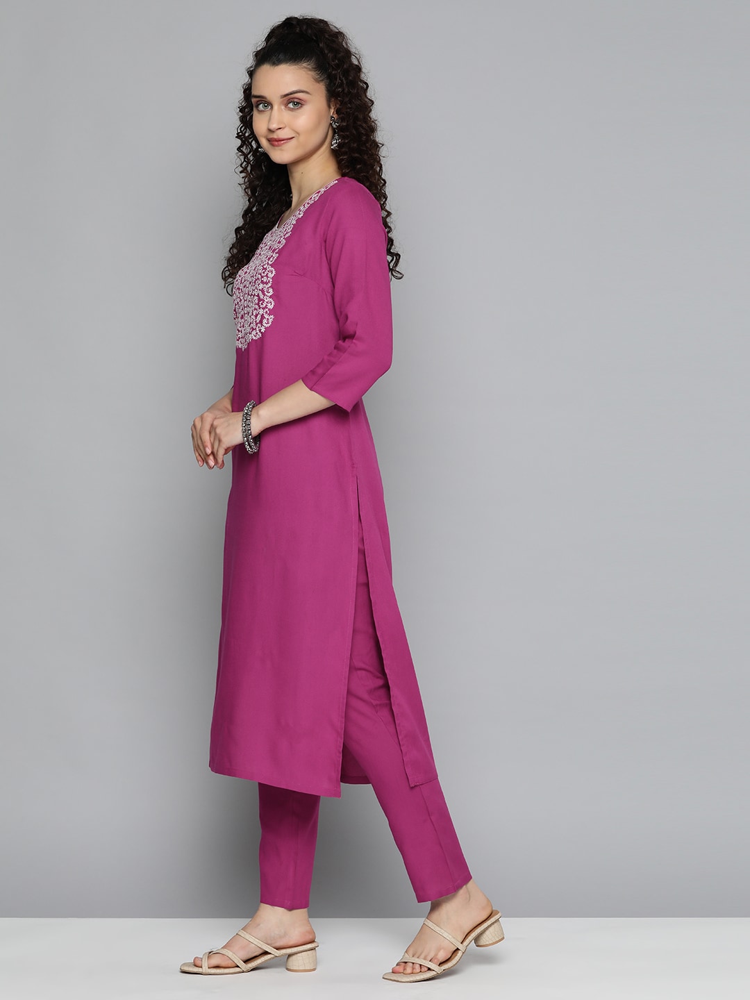 HERE&NOW Ethnic Motifs Embroidered Kurta with Trousers & Dupatta