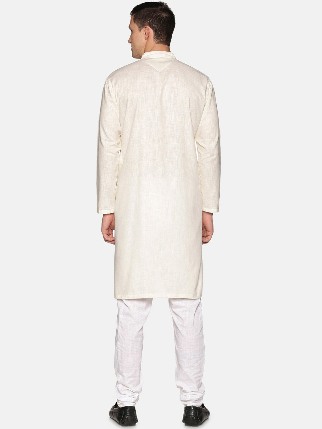 Sethukrishna Men Off White Angrakha Pure Cotton Kurta with Churidar