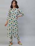 Aks Floral Printed Band Collar Regular Kurta with Trousers