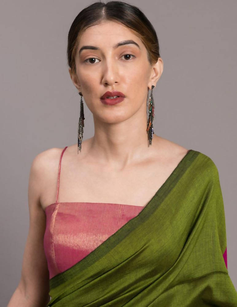 Suta Green Pink Colourblocked Saree