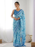 PR Fashion Sky Georgette Digital Print With Mirror Work Saree