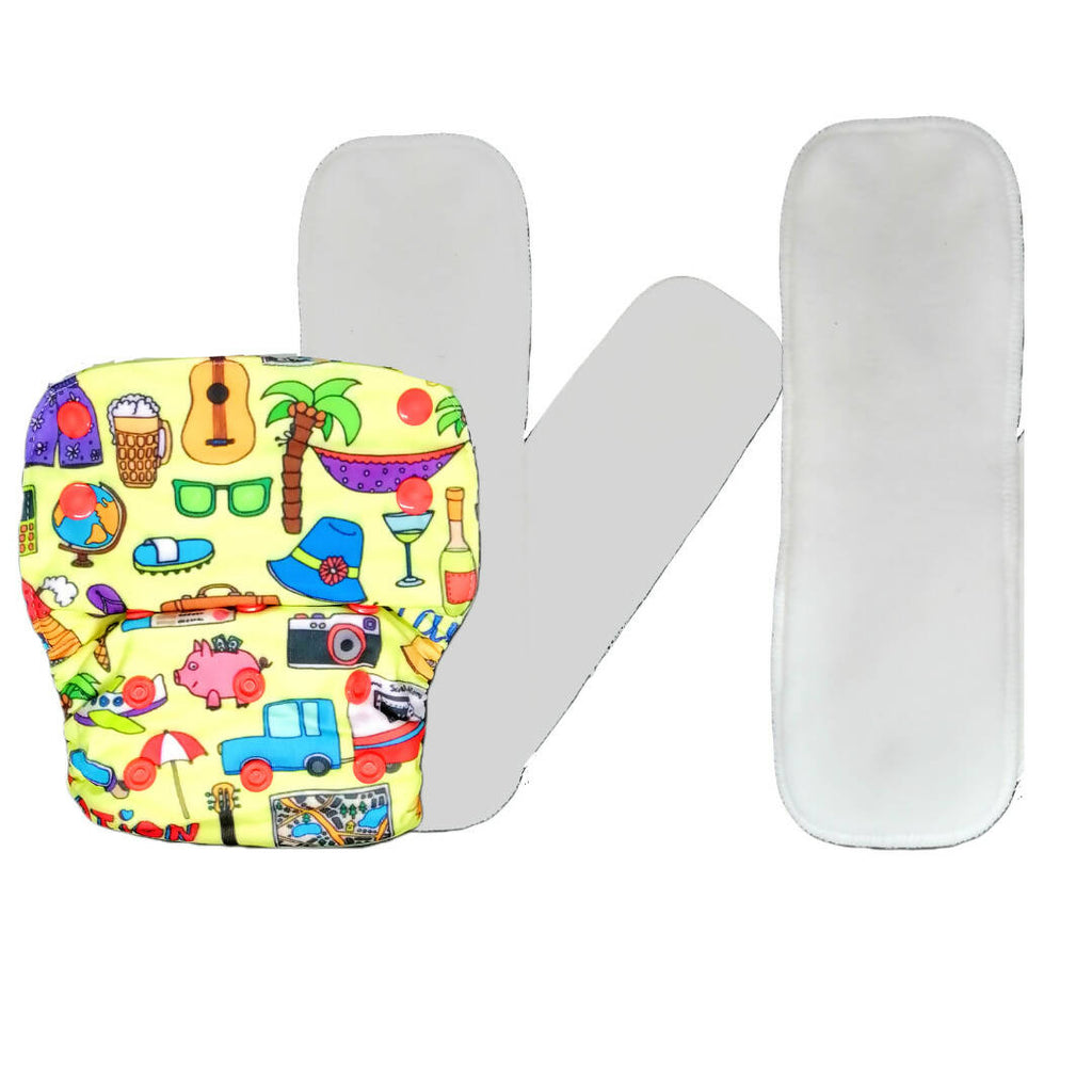 Kindermum Nano Pro Aio Cloth Diaper (With 2 Organic Inserts And Power Booster)- Vacation For Kids
