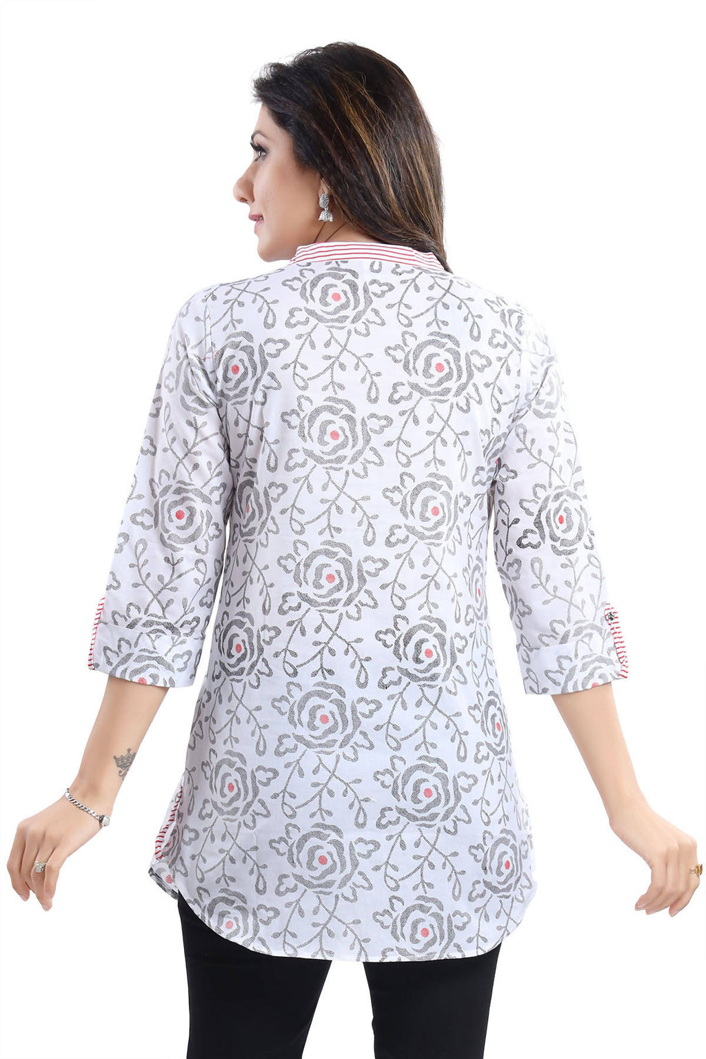 Snehal Creations Vibrant Vigour White Cotton Printed Short Tunic Top