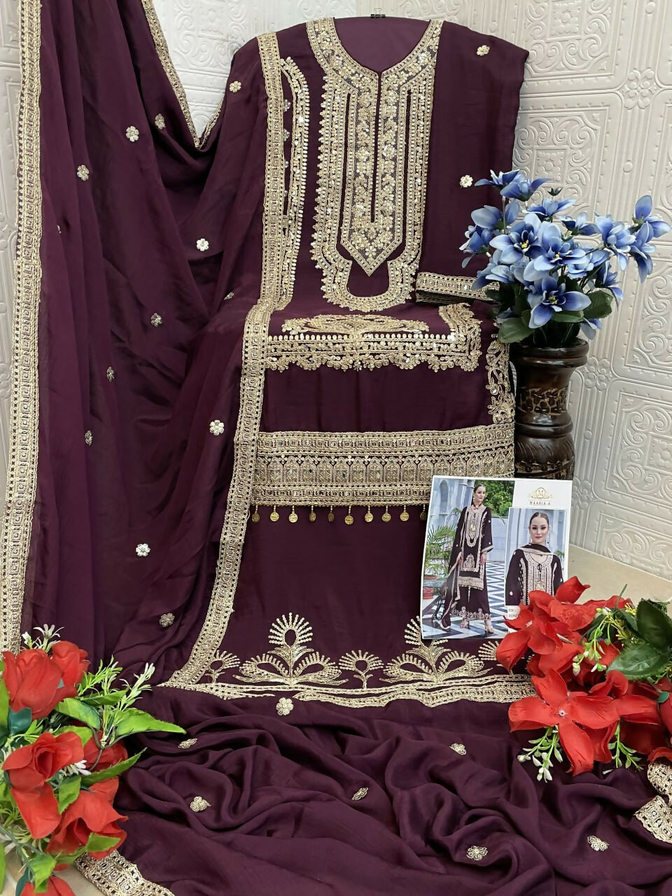 Vastranavya Heavy Chinon With Embroidery Coding Sequence with Real Mirror Work Pakistani Suits