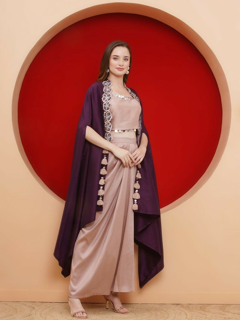 Joban Fashion Purple and Rose Gold Skirt set with Cape