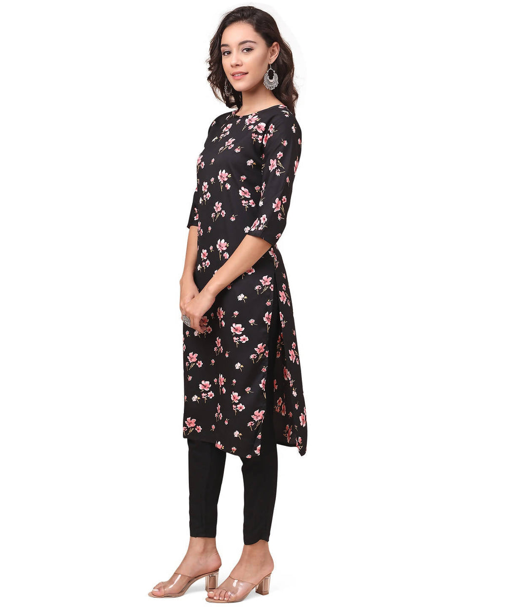Vamika Black French Crepe Printed Party Wear/Casual Wear Kurti