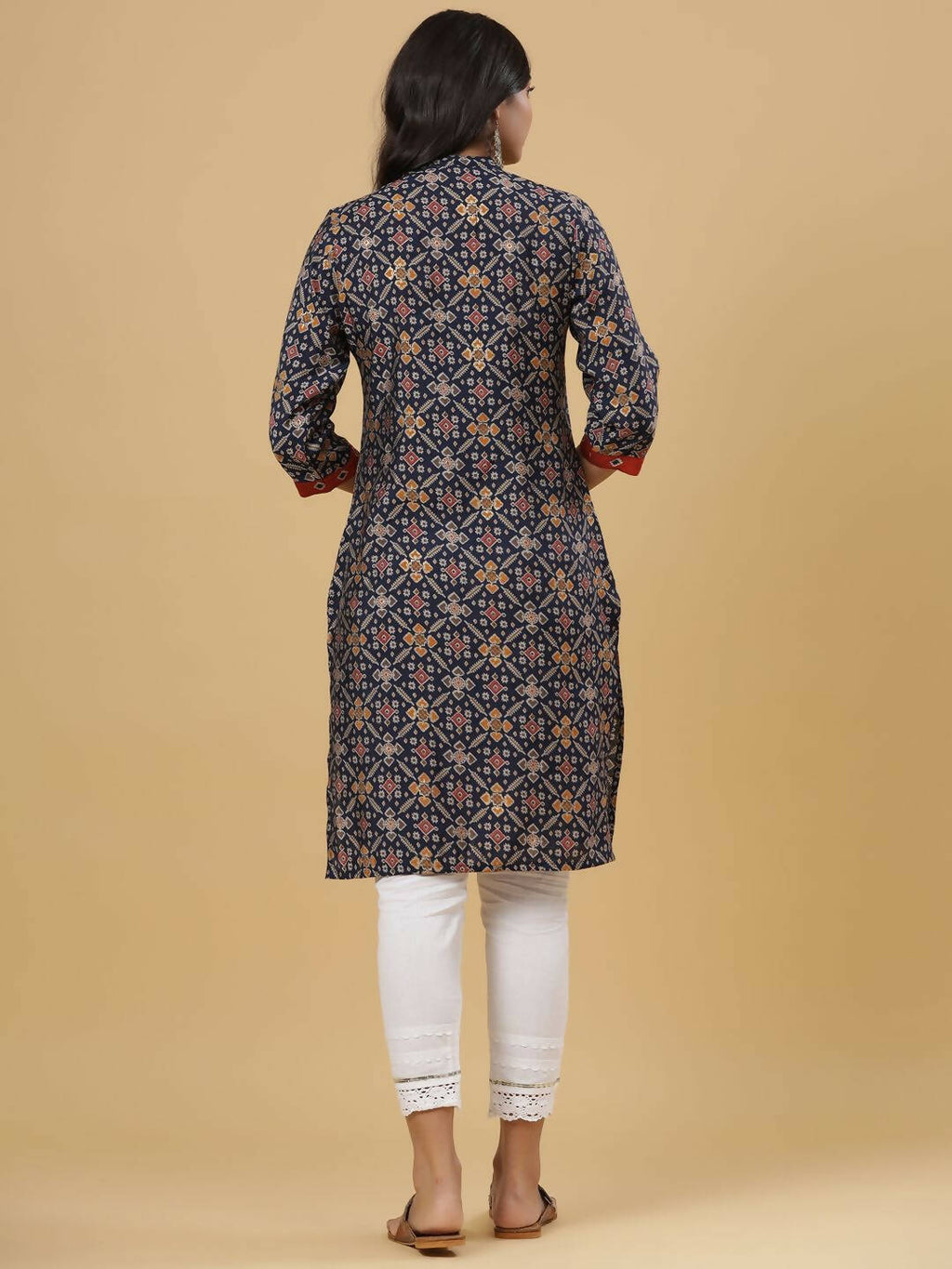Juniper Women's Navy Printed Straight Knee Length Kurta