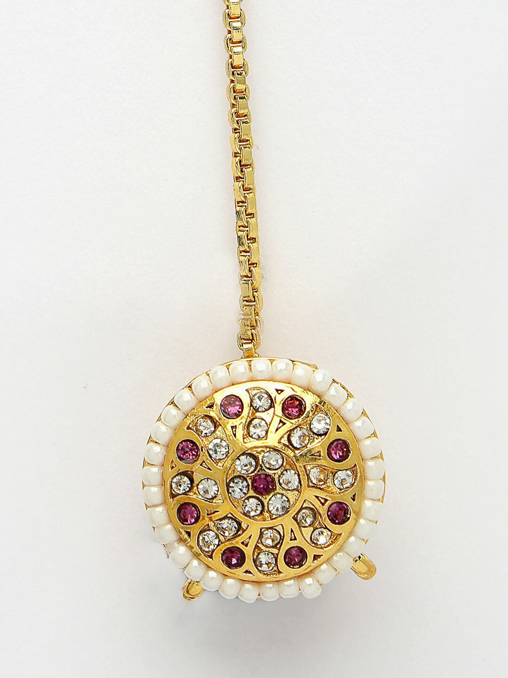 NVR Women's Gold-Polished CZ Stone-Studded Borla Maang Tikka