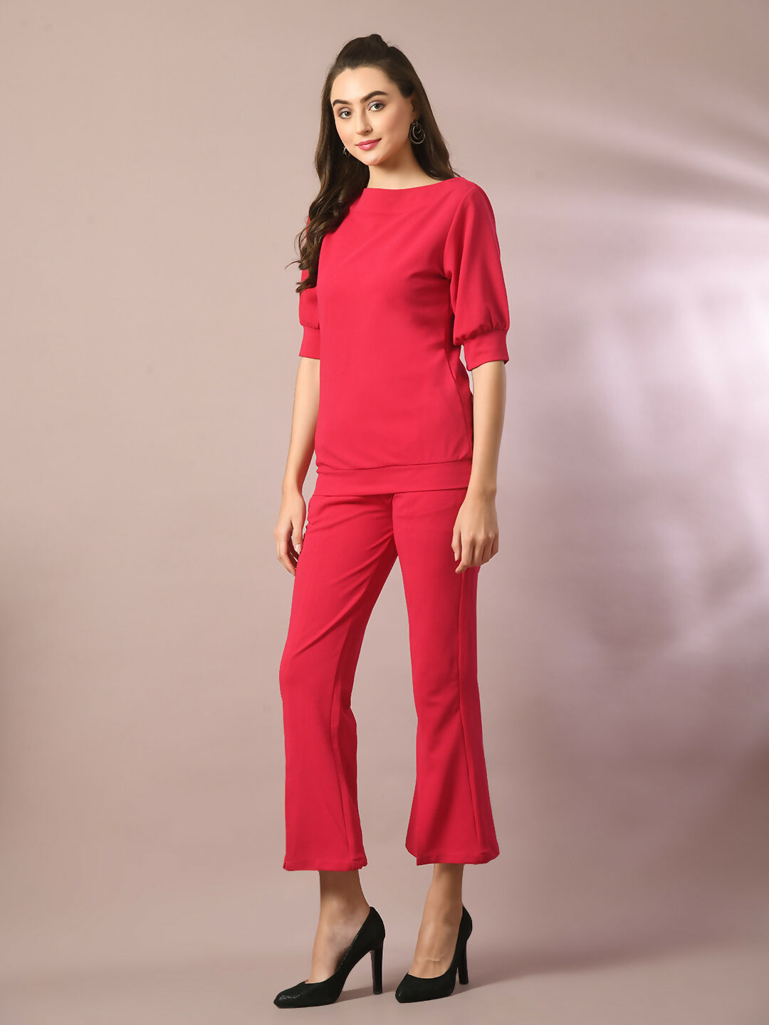 Myshka Women's Pink Solid Party Parallel Trousers