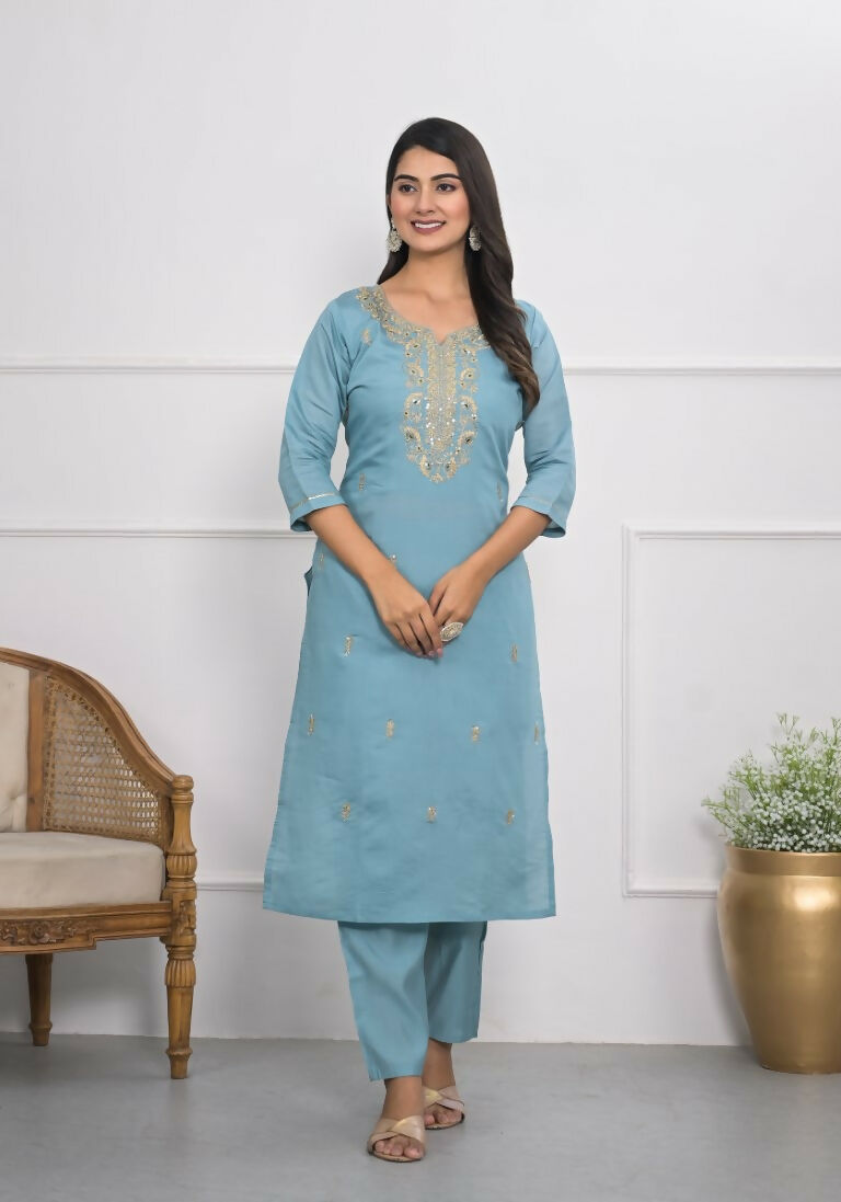 Lavender Viscose Silk Embroidery with Thread and sequence Stitched Suit With Dupatta - Tanisha