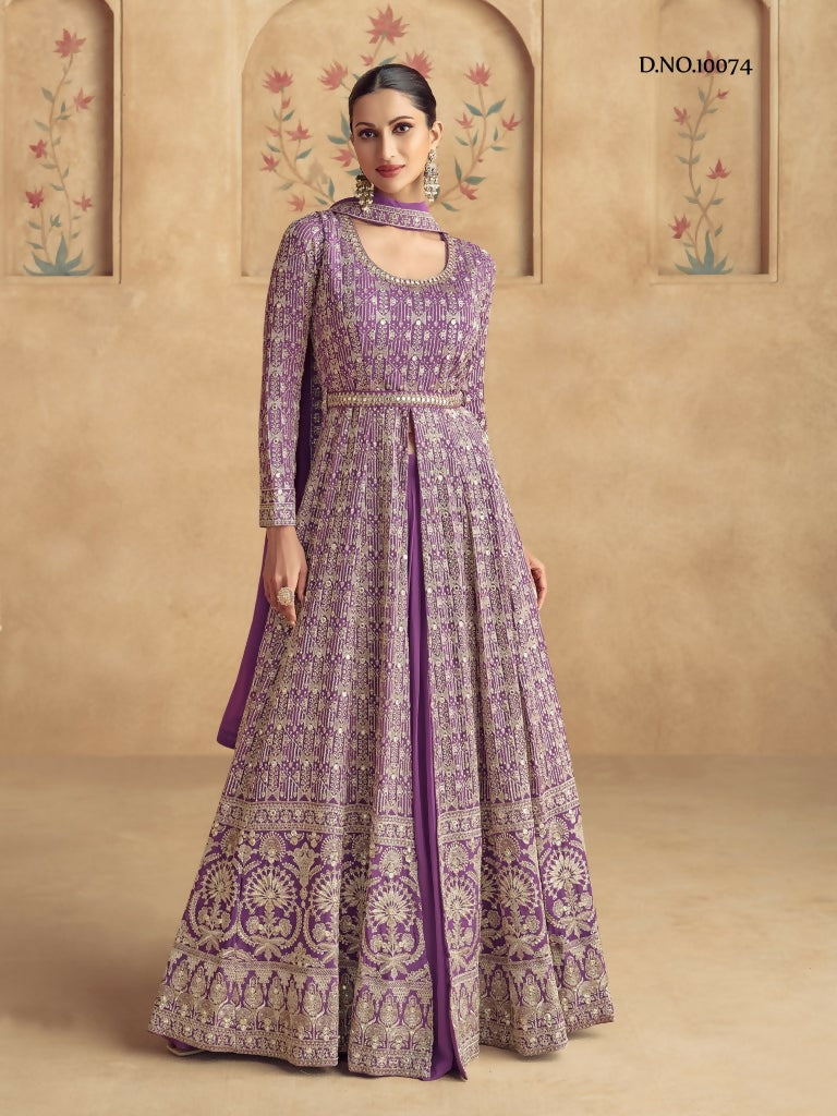 Vastranavya Stunning Purple Georgette Gota Sequins A-Line Anarkali Suit
