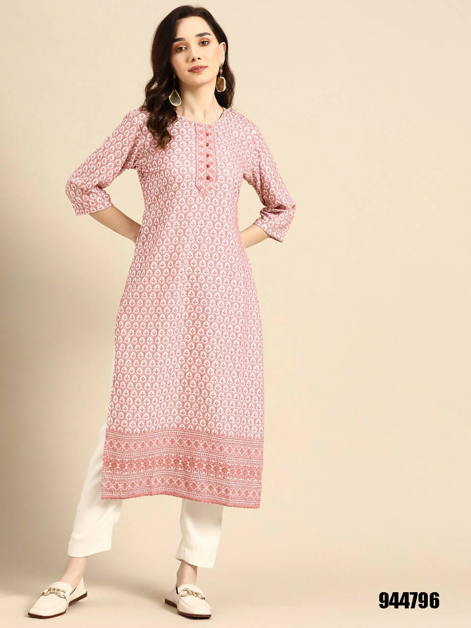 Deeps women's Pink Embroidered Rayon Kurta