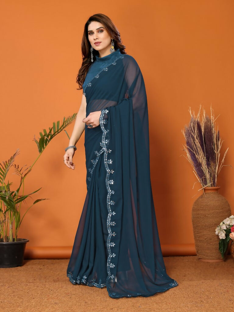 Partywear Designer Rama Georgette Fancy Saree - Starwalk